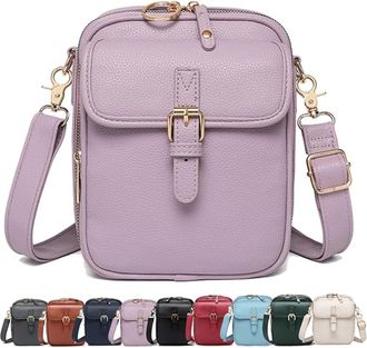 Generic Crossbody Leather Bag, Womens Vegan Leather Vintage Cross Body Shoulder Purse with Card Slots (Purple)