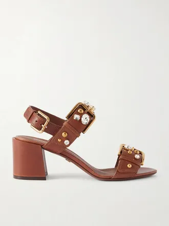 Dolce & Gabbana Sandali Slingback In Pelle Con Decorazione - Marrone