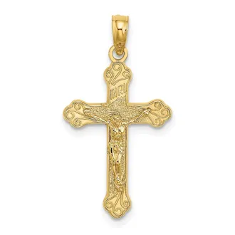 Diamond2Deal 14k Yellow Gold Inri Crucifix with Scroll Tips Charm Pendant