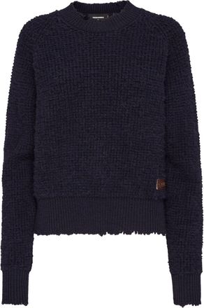 Dsquared2 logo-patch crew-neck jumper - women - Calf Leather/Wool - M - Blue