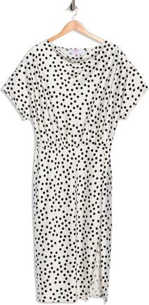 Renee C Polka Dot Short Sleeve Satin Midi Dress in Ivory at Nordstrom Rack, Size 1 X