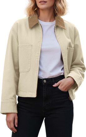Generic Zip Jacket Womens Short Leisure Autumn Transition Lapels Casual Coat Trechcoat Stylish Work with Pockets Office Everyday Beige