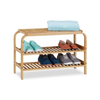 Relaxdays Relaxdays - Banco Zapatero Recibidor, Bamb&uacute;, Descalzadora, Organizador 6 Pares De Zapatos, 2 Baldas, 45x70x30 Cm, Natural