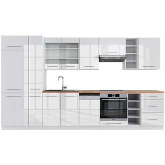 Vicco Cucina componibile Fame-Line, Bianco lucido/bianco, 355 cm, pl Rovere