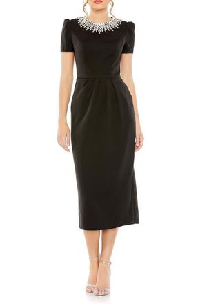 Mac Duggal Hand Embellished Rhinestone Neckline Column Dress in Black at Nordstrom, Size 16