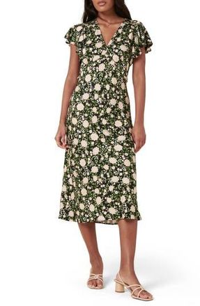 Nobody's Child Martha Flora Flutter Sleeve Midi Dress in Black at Nordstrom Rack, Size 10