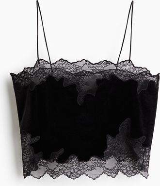 H&M Tr&auml;gertop aus Velours mit Spitze - Schwarz