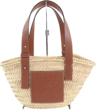 Loewe Pre-owned Tote Bags, female, Beige, Size: ONE SIZE Pre-owned Raffia Basket Handbag