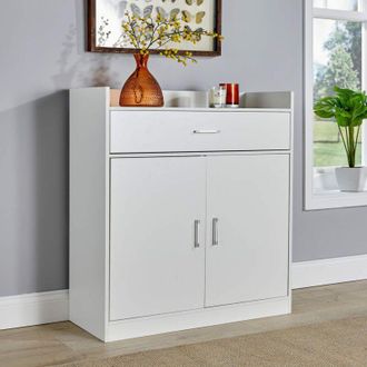 Home Source Industries Home Source - Modern 2 Door White Shoe Cabinet Storage Organiser Compact Space Saver Hallway
