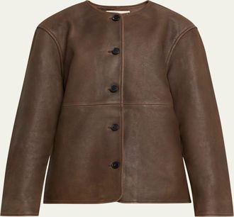 Officine G&eacute;n&eacute;rale Linnea Washed-Effect Lambskin Leather Jacket
