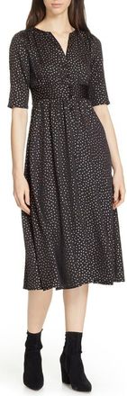 BA&SH Gala Foil Print Midi Dress in Noir at Nordstrom, Size X-Small