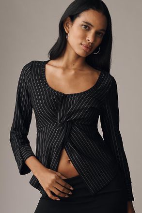 Maeve Twisted Pinstripe Open-Front Top