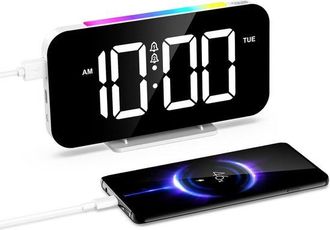 No Brand Reloj Despertador Led Inteligente Con Pantalla Grande, Iluminaci&oacute;n Ambiental Rgb Y Alimentaci&oacute;n De Emergencia