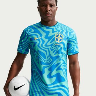 Nike Brazil Academy Pro Nike Mens Dri-FIT Soccer Pre-Match Short-Sleeve Top in Green | IH1662-369