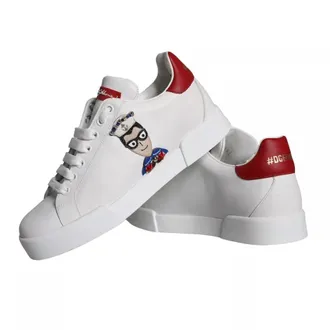 Dolce & Gabbana White Patch Calfskin Nappa Portofino Sneakers Womens Shoes