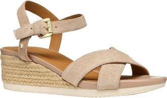 Geox Schoenen, Dames, Beige, 40 EU, Leer, Ischia Corda Wedge Sandalen