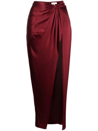 Fleur du Mal Twist knot-detail silk skirt - Red