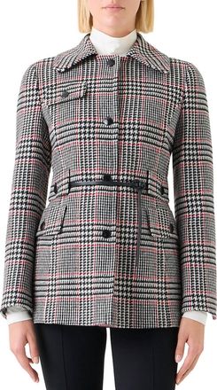 Akris Womens Belted Plaid Jacket In Black/cream/vermillion