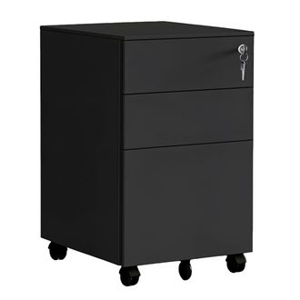 Relaxdays Relaxdays Cajonera Con Ruedas, 3 Cajones, 60 X 39 X 52 Cm, Cerradura, Archivador Met&aacute;lico, Negro