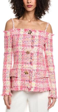 Oscar De La Renta Off-Shoulder Silk-Lined Wool-Blend Top