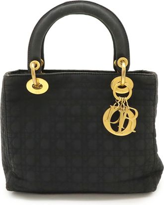 Dior Lady Dior Black Nylon Handbag Tote Bag (Pre-Owned)