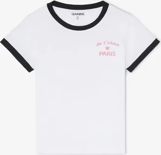 Ganni White Paris Club Baby Fit T-shirt - Size XS Organic Cotton