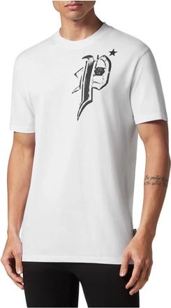 Philipp Plein T-Shirt Ronde Hals Skull & Bones - Heren - T-shirts - Wit - 2XL - Katoen - Tops