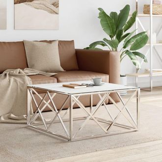 Berkfield Home Coffee Table Silver 80x80x40 cm Stainless Steel & Glass | Size: 80 x 80 x 40 cm
