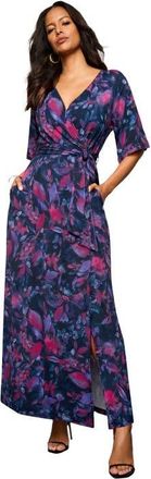 Roaman's Plus Size Flutter Sleeve Wrap Maxi Dress in Navy Petunias Floral at Nordstrom, Size 24