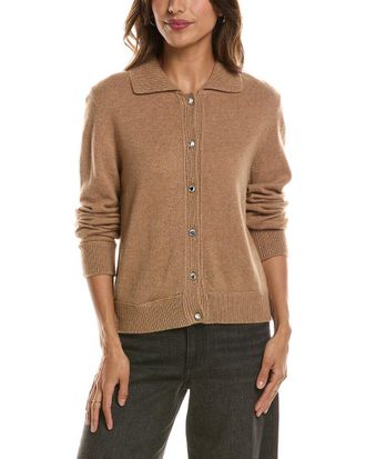 Fort&eacute; Cashmere Rib Trim Wool & Cashmere-Blend Polo Cardigan