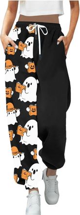 Generic Halloween Joggers for Women UK Funny Ghost Graphic Sweatpants Scary Loose Trousers Sport Lounge Festival Bottom Festival Jogger Bottoms with Pockets H