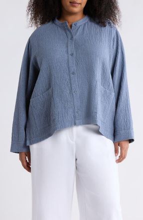 Eileen Fisher Seersucker Shirt Jacket in Haze at Nordstrom, Size 2X
