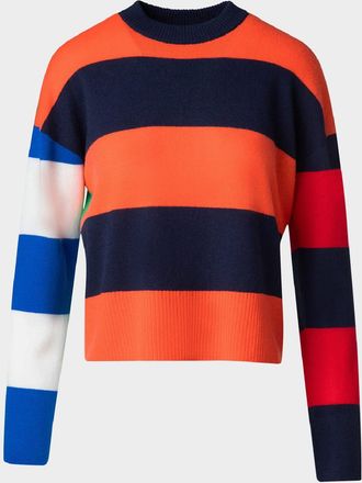 Akris Colorblock Striped Boxy Cashmere-Wool Sweater