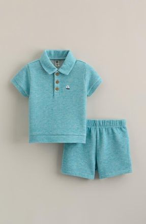 Nordstrom Polo & Shorts Set in Teal Marl Sailboat at Nordstrom, Size 24M
