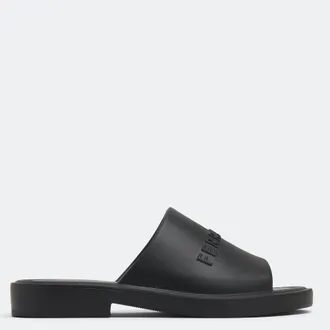 Ferragamo Ferragamo Mens Black Logo-Embossed Slip-On Sandals
