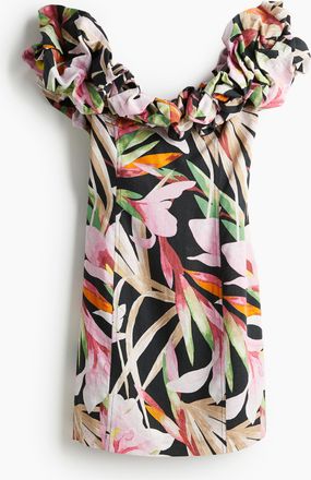 H&M Schulterfreies Kleid mit Volants - Grau