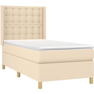 vidaXL Vidaxl - Cama Box Spring Colch&oacute;n Y Luces Led Tela Crema 90x200 Cm