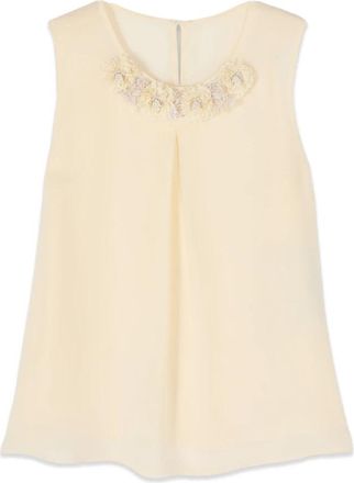 Oltre Zijden/viscose top met versieringen - Dames - Tops zonder mouwen - Wit - M - Tops