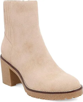 Mia Harlow Boots Womens Beige Faux Suede Block Heel Ankle Bootie ZOGG962