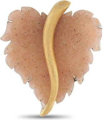 Luxury Bazaar 18K Yellow Gold Druzy Quartz Leaf Brooch MF10-070726