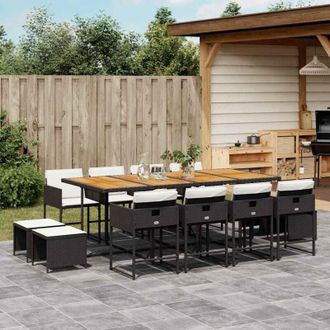 vidaXL Set Comedor De Jard&iacute;n Con Cojines 13 Pzas Rat&aacute;n Sint&eacute;tico Negro Vidaxl