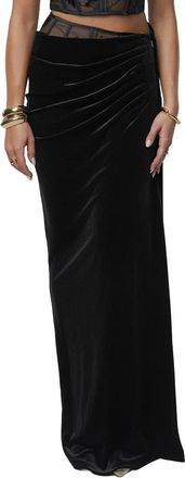 JLUXLABEL Velvet & Lace Maxi Skirt in Black at Nordstrom, Size Medium