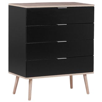 Beliani C&oacute;moda Aparador Negro Con 4 Cajones 93 X 79 Cm Armario De Almacenamiento Estilo Escandinavo Walpi