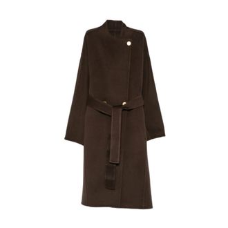 Alberta Ferretti Mantels met ceintuur - Dames - Mantels - Bruin - Maat: S Leer