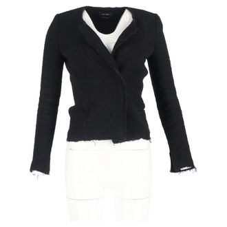 Isabel Marant Laurie Herringbone Blazer in Black Cotton Tweed