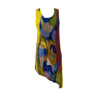 ADORE Womens Asymmetrical Crochet Knit Tunic Dress In Hand Painted