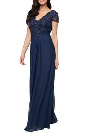 Alex Evenings Sequin Lace Bodice Gown in Navy at Nordstrom Rack, Size 10