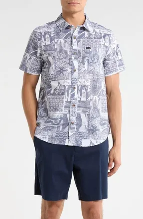 Brixton Charter Short Sleeve Stretch Cotton Blend Button-Up Shirt in Navy/white Collage at Nordstrom, Size Xx-Large