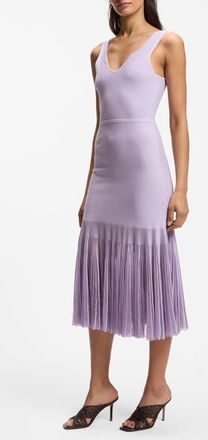 BOSS Floe Mixed Media Pleat Midi Dress in Lavendar Tide at Nordstrom, Size X-Small