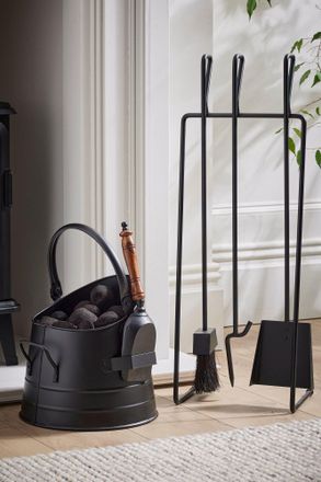 Dibor Contemporary 3 Tools Fireside Companion Set with Log Bucket in Black